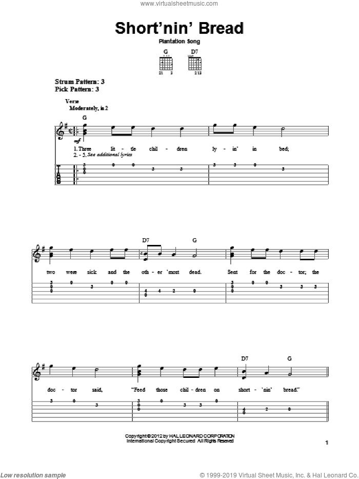 Short'nin' Bread sheet music for guitar solo (easy tablature), easy guitar (easy tablature)