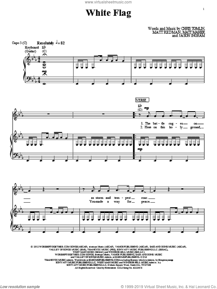 White Flag sheet music for voice, piano or guitar by Passion, Chris Tomlin, Jason Ingram, Matt Maher and Matt Redman, intermediate skill level