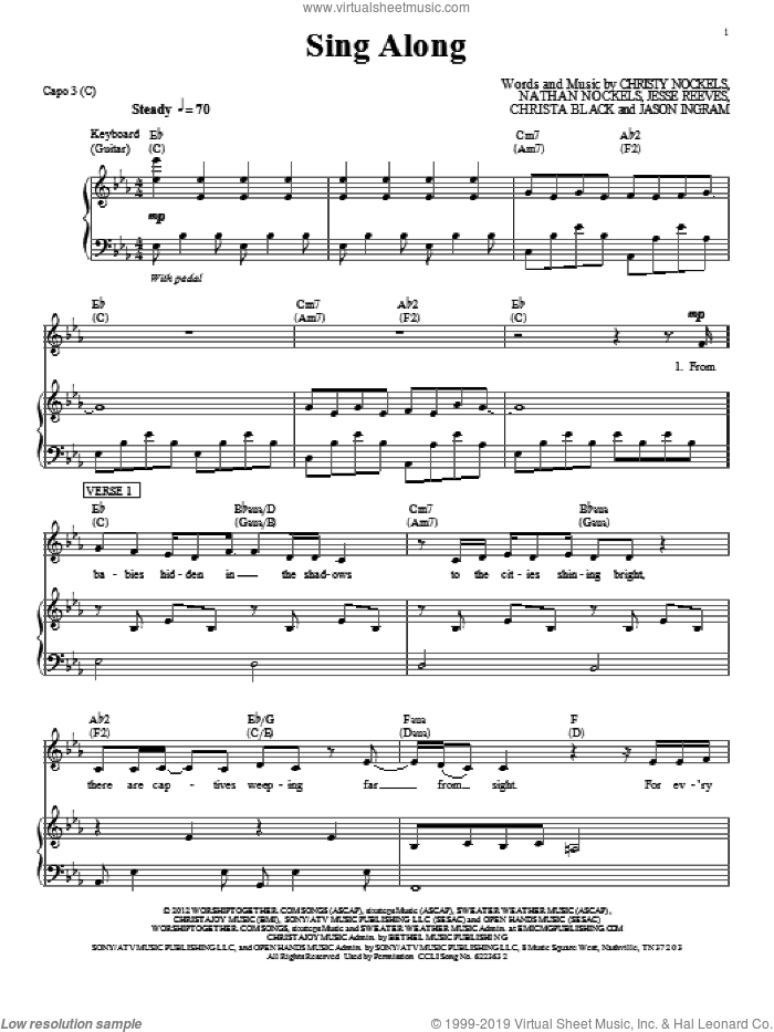 Sing Along sheet music for voice, piano or guitar by Passion, Christa Black, Christy Nockels, Jason Ingram, Jesse Reeves and Nathan Nockels, intermediate skill level