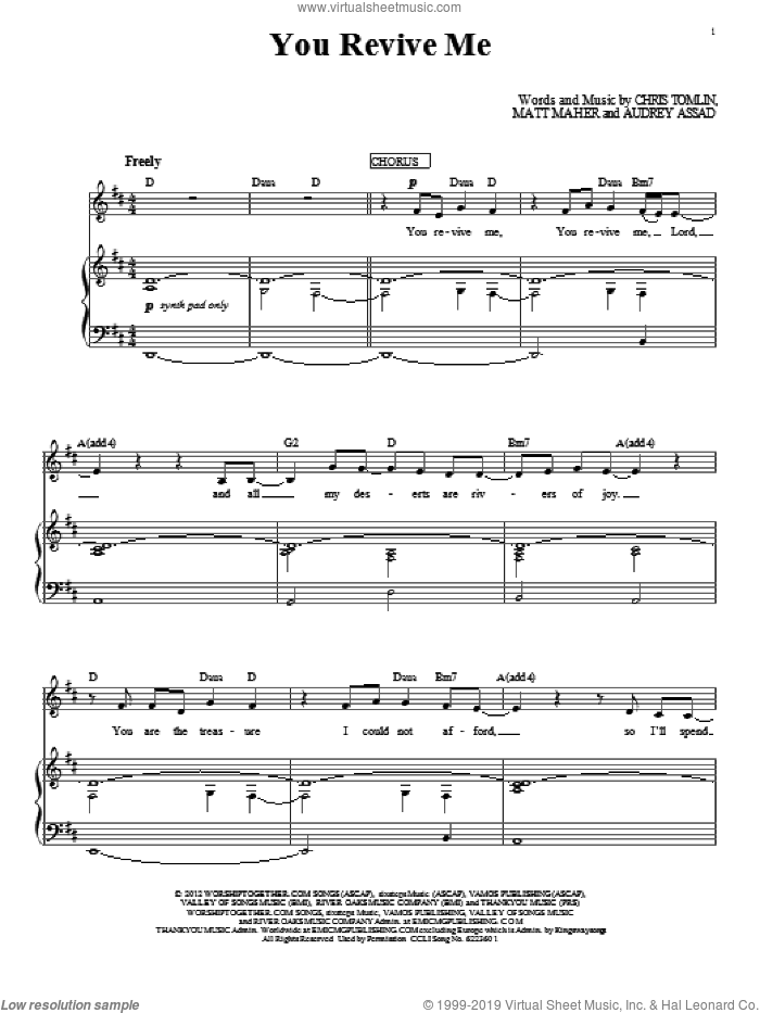 You Revive Me sheet music for voice, piano or guitar by Passion, Audrey Assad, Chris Tomlin and Matt Maher, intermediate skill level