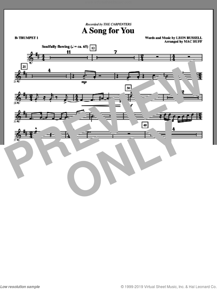 A Song For You (arr. Mac Huff) (complete set of parts) sheet music for orchestra/band by Leon Russell, Carpenters and Mac Huff, intermediate skill level