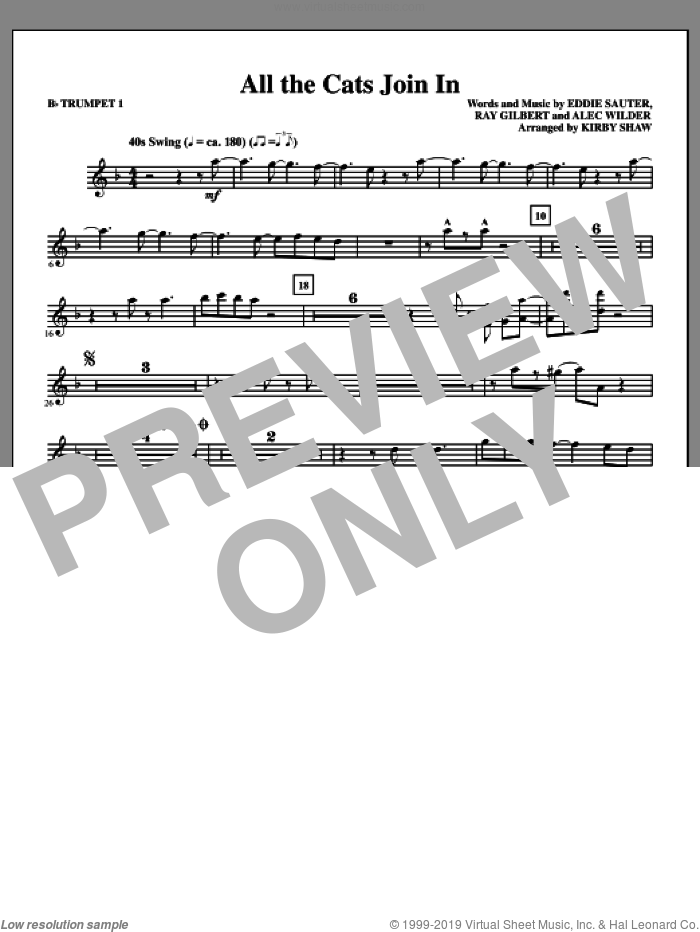 All The Cats Join In (complete set of parts) sheet music for orchestra/band by Kirby Shaw, Alex Wilder, Eddie Sauter and Ray Gilbert, intermediate skill level