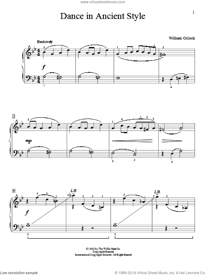 Dance In Ancient Style sheet music for piano solo (elementary) by William Gillock, classical score, beginner piano (elementary)