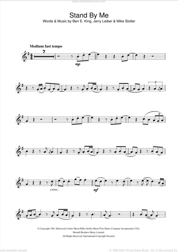 Stand By Me sheet music for alto saxophone solo by Ben E. King, Jerry Leiber, KING, LEIBER, Mike Stoller and STOLLER, intermediate skill level