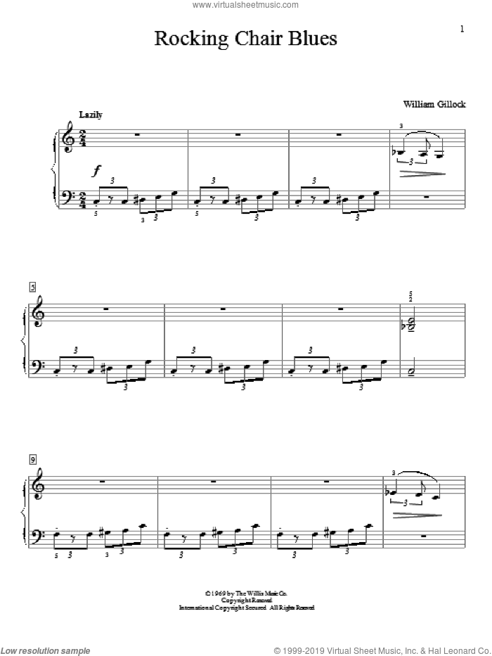 Rocking Chair Blues sheet music for piano solo (elementary) by William Gillock, classical score, beginner piano (elementary)