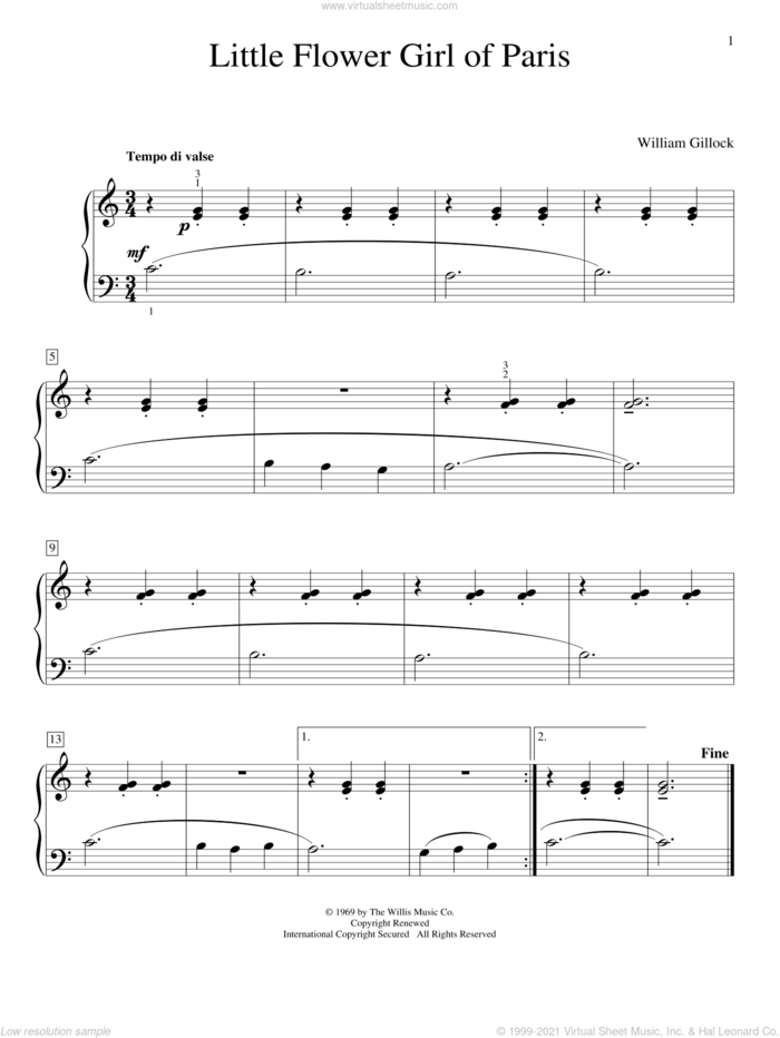 Little Flower Girl Of Paris sheet music for piano solo (elementary) by William Gillock, classical score, beginner piano (elementary)