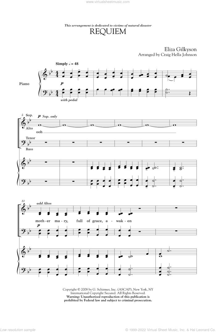 Requiem sheet music for choir (SATB: soprano, alto, tenor, bass) by Craig Hella Johnson and Eliza Gilkyson, classical score, intermediate skill level