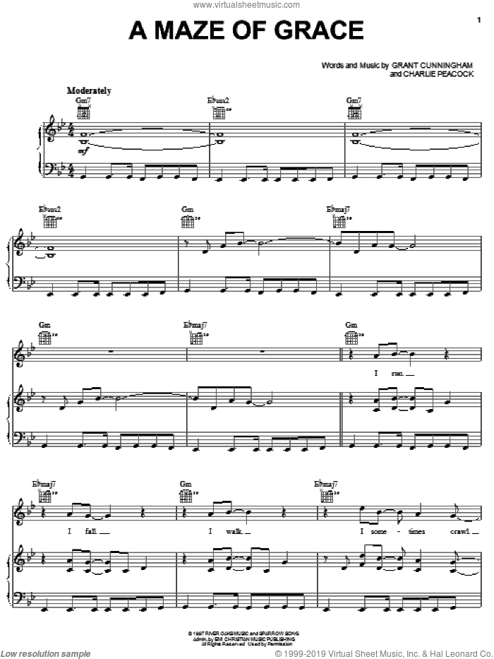 A Maze Of Grace sheet music for voice, piano or guitar by Avalon, Charlie Peacock and Grant Cunningham, intermediate skill level