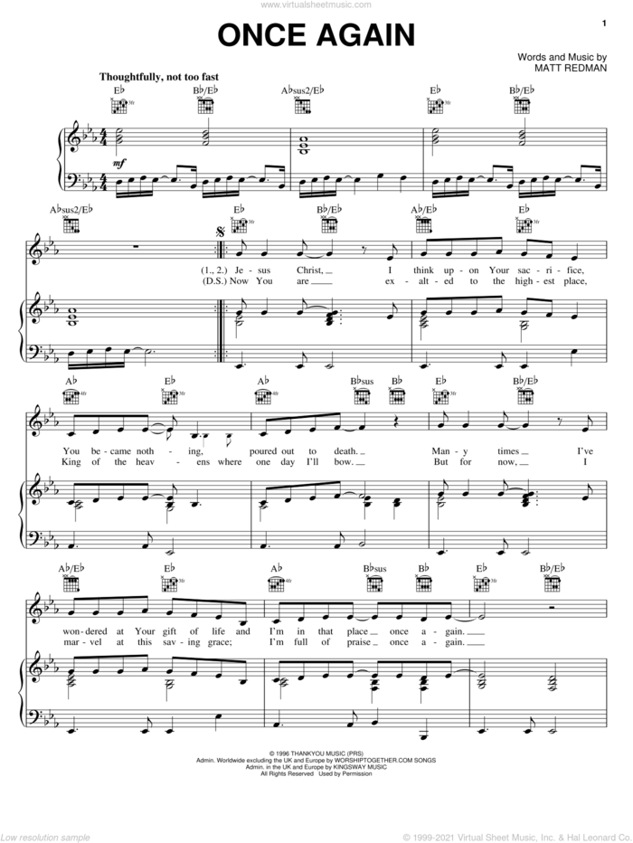 Once Again sheet music for voice, piano or guitar by Matt Redman, intermediate skill level