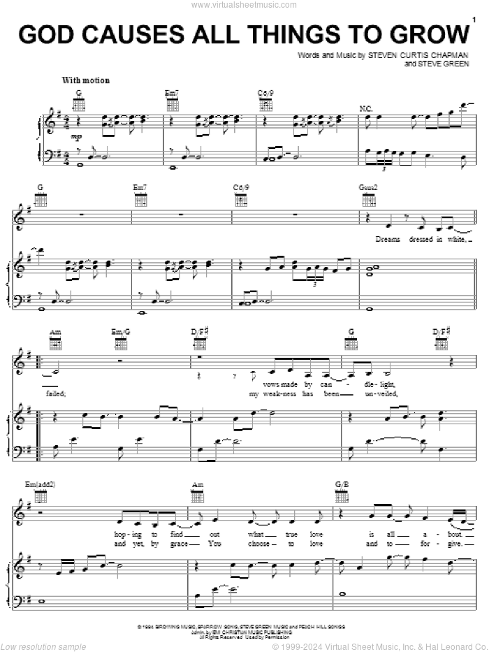 God Causes All Things To Grow sheet music for voice, piano or guitar by Steven Curtis Chapman and Steve Green, wedding score, intermediate skill level