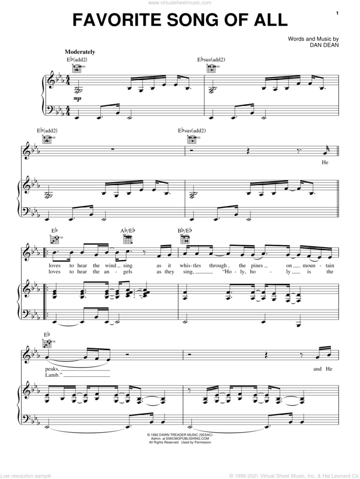 Favorite Song Of All sheet music for voice, piano or guitar by Phillips, Craig & Dean and Dan Dean, intermediate skill level