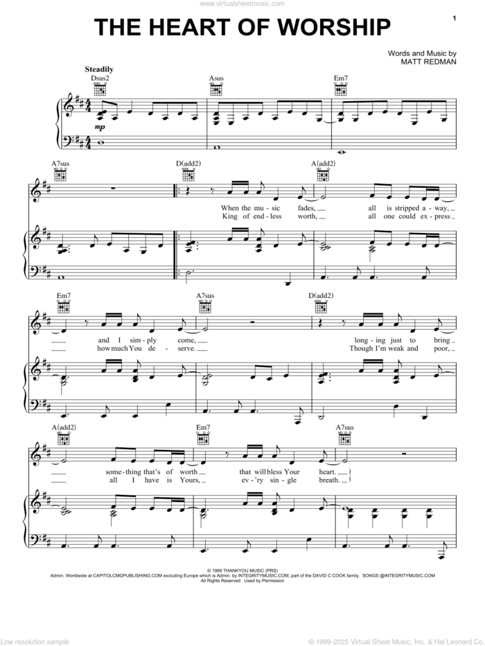 The Heart Of Worship sheet music for voice, piano or guitar by Matt Redman, intermediate skill level