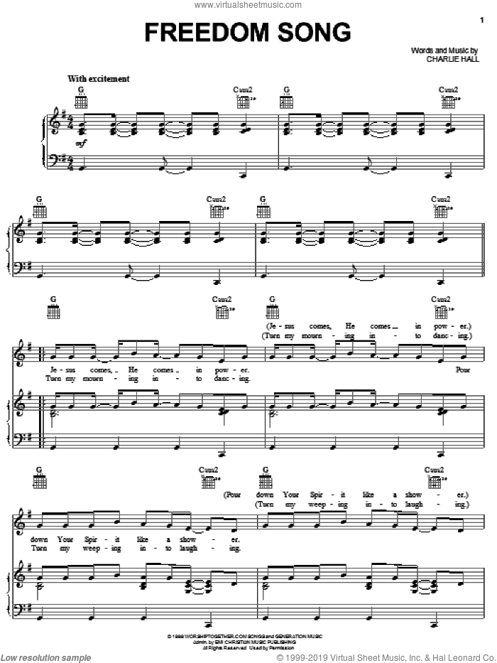 Freedom Song sheet music for voice, piano or guitar by Passion Band and Charlie Hall, intermediate skill level