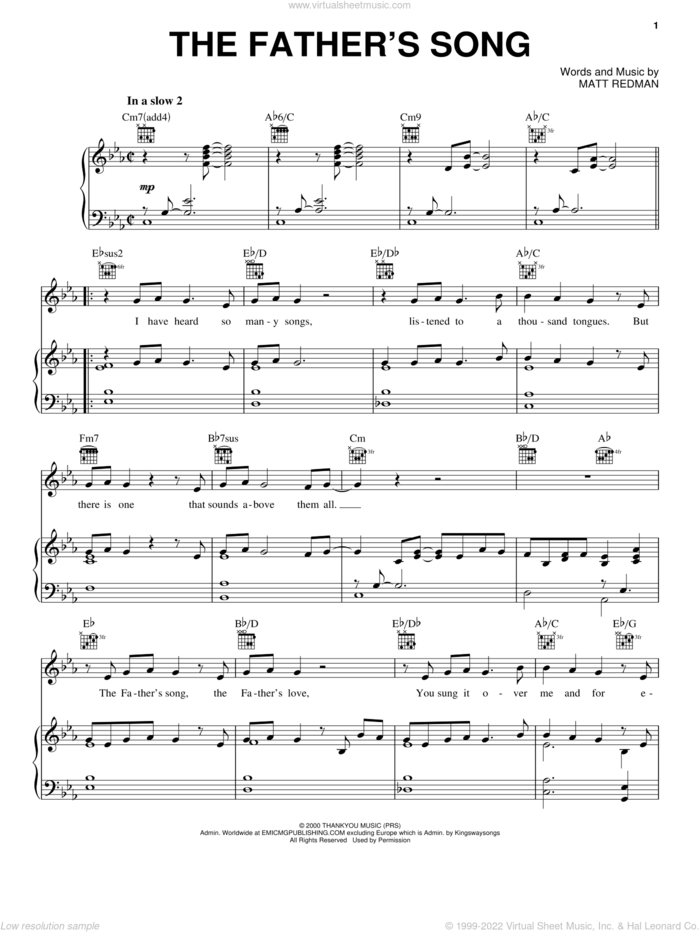 The Father's Song sheet music for voice, piano or guitar by Matt Redman, intermediate skill level