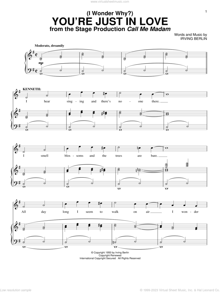 (I Wonder Why?) You're Just In Love sheet music for voice and piano by Irving Berlin, intermediate skill level