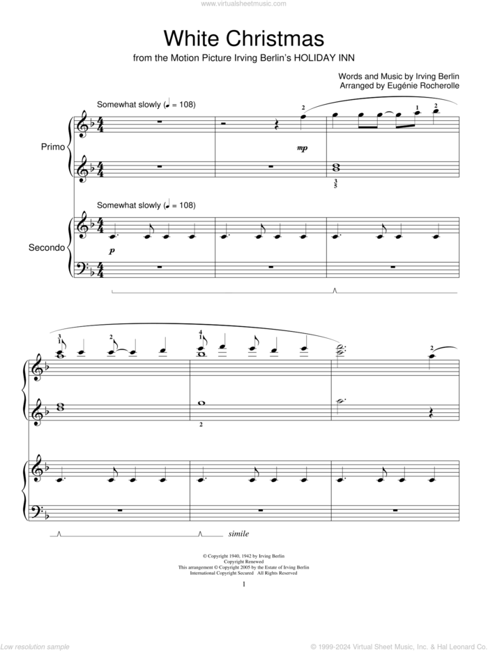 White Christmas sheet music for piano four hands by Irving Berlin and Miscellaneous, intermediate skill level