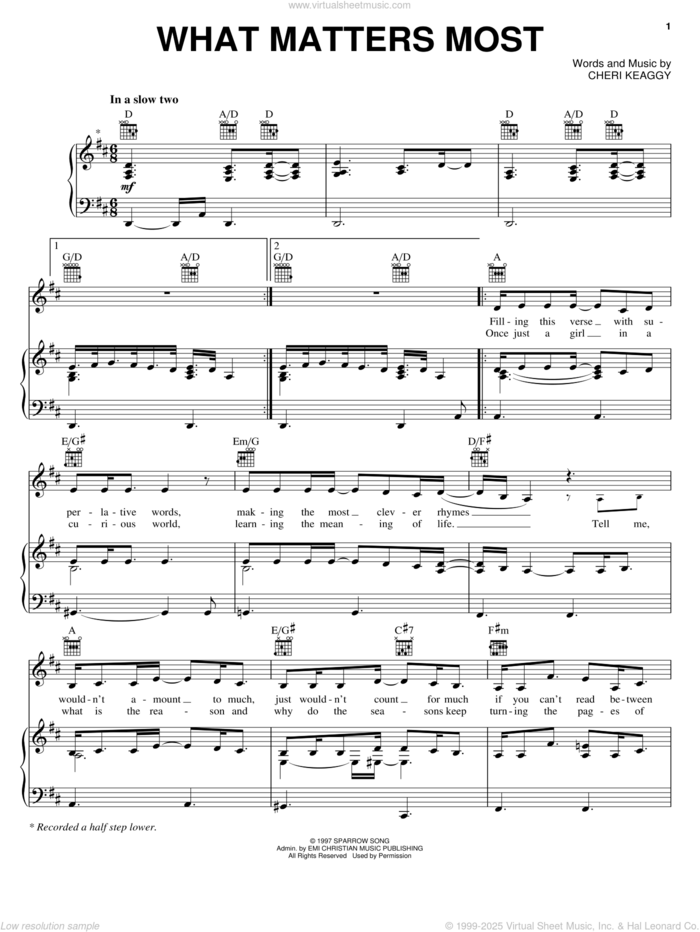 What Matters Most sheet music for voice, piano or guitar by Cheri Keaggy, intermediate skill level