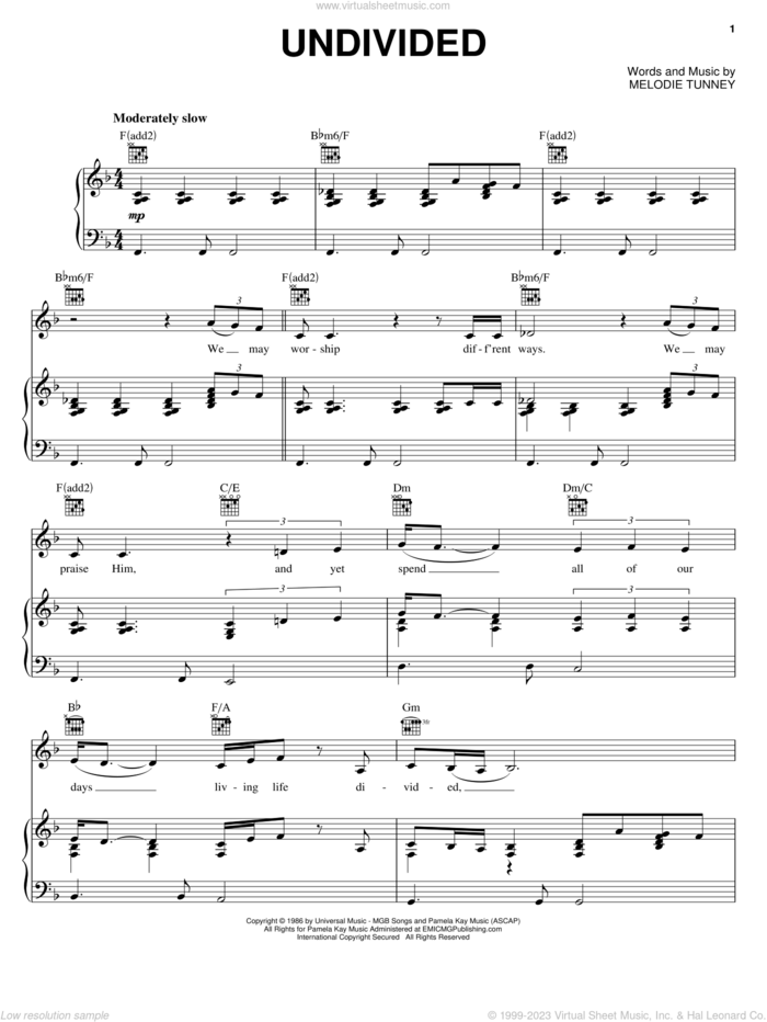 Undivided sheet music for voice, piano or guitar by First Call and Melodie Tunney, intermediate skill level