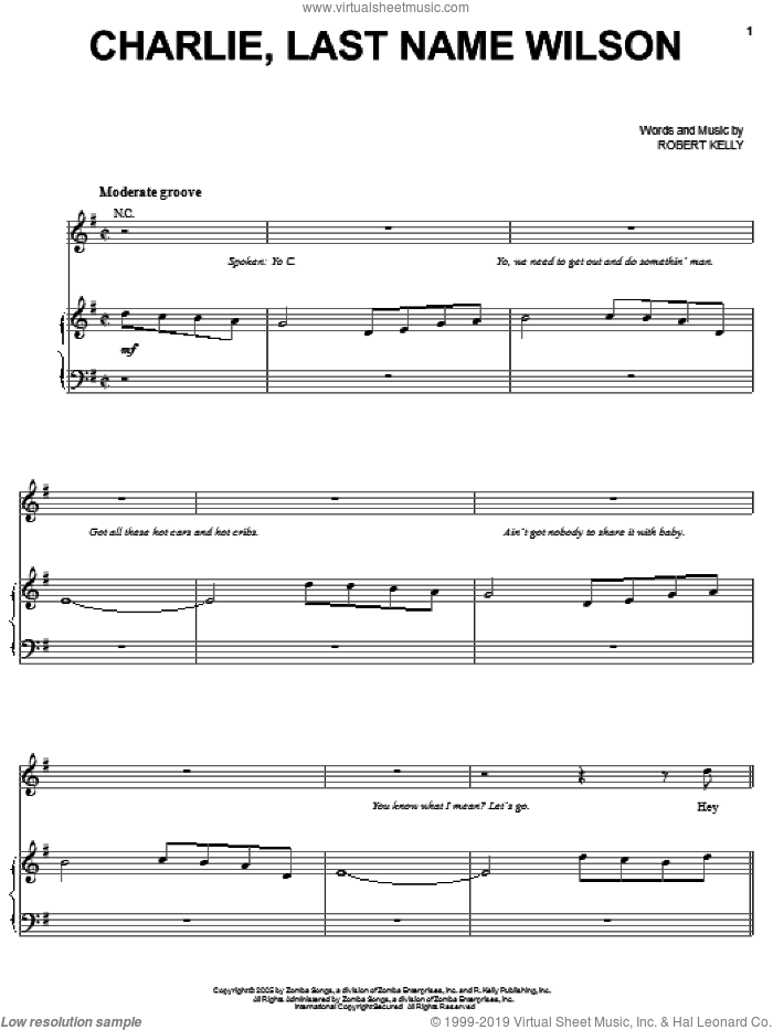 Charlie, Last Name Wilson sheet music for voice, piano or guitar by Charlie Wilson and Robert Kelly, intermediate skill level
