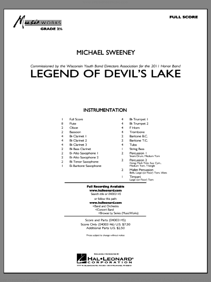Legend Of Devil's Lake (COMPLETE) sheet music for concert band by Michael Sweeney, intermediate skill level