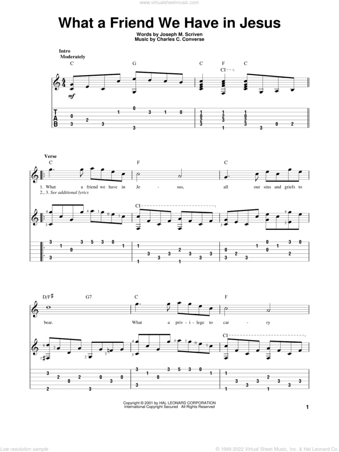 What A Friend We Have In Jesus sheet music for guitar solo by Joseph M. Scriven, intermediate skill level