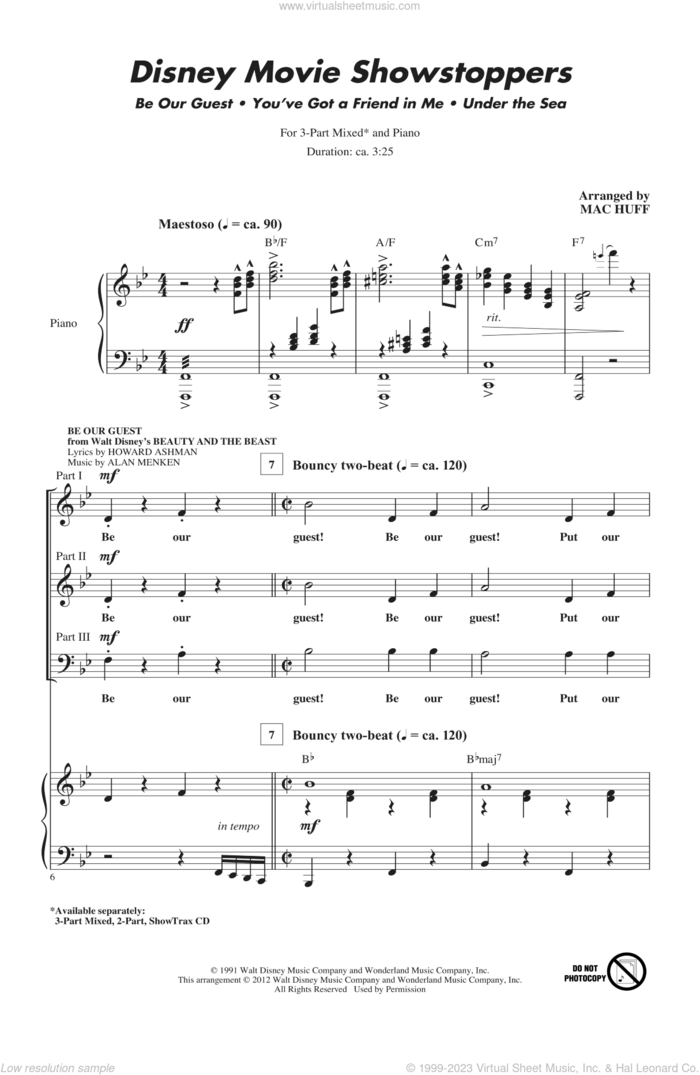 Disney Movie Showstoppers sheet music for choir (3-Part Mixed) by Alan Menken, Howard Ashman, Randy Newman and Mac Huff, intermediate skill level
