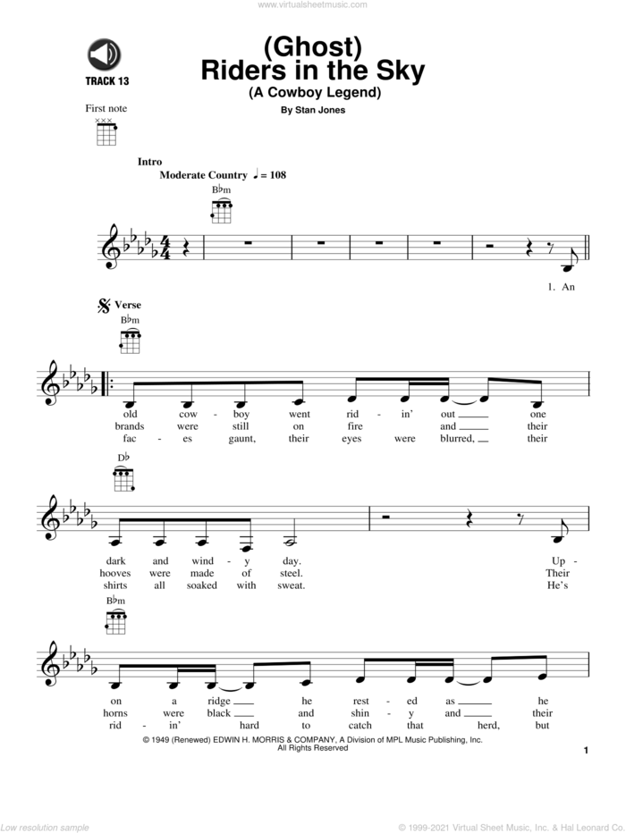 (Ghost) Riders In The Sky (A Cowboy Legend) sheet music for ukulele by Johnny Cash and Stan Jones, intermediate skill level