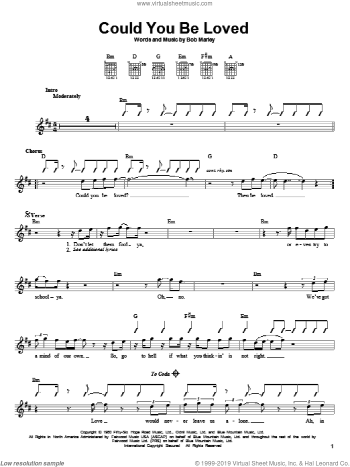 Could You Be Loved sheet music for guitar solo (chords) by Bob Marley and Bob Marley and The Wailers, easy guitar (chords)