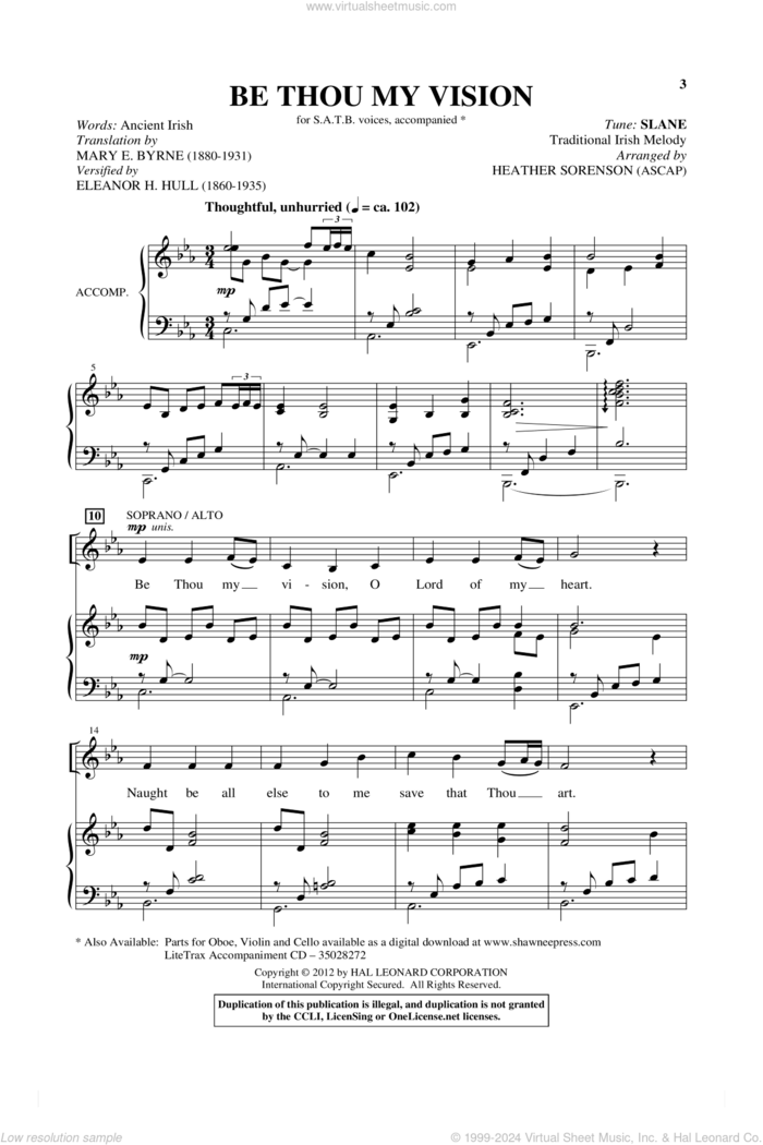 Be Thou My Vision sheet music for choir (SATB: soprano, alto, tenor, bass) by Heather Sorenson, intermediate skill level