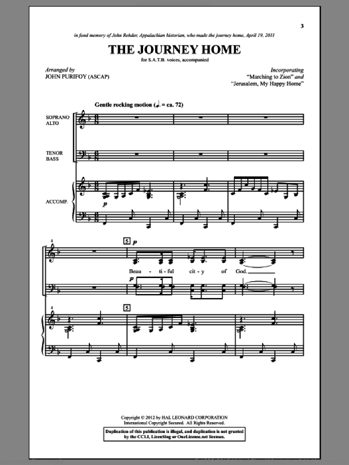 The Journey Home sheet music for choir (SATB: soprano, alto, tenor, bass) by John Purifoy, intermediate skill level