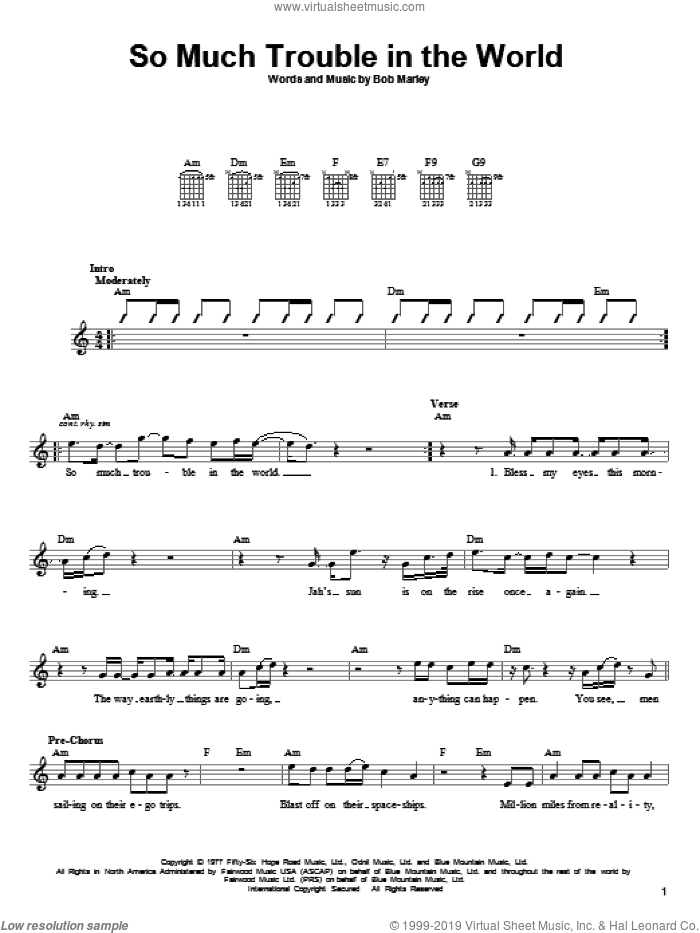 So Much Trouble In The World sheet music for guitar solo (chords) by Bob Marley, easy guitar (chords)