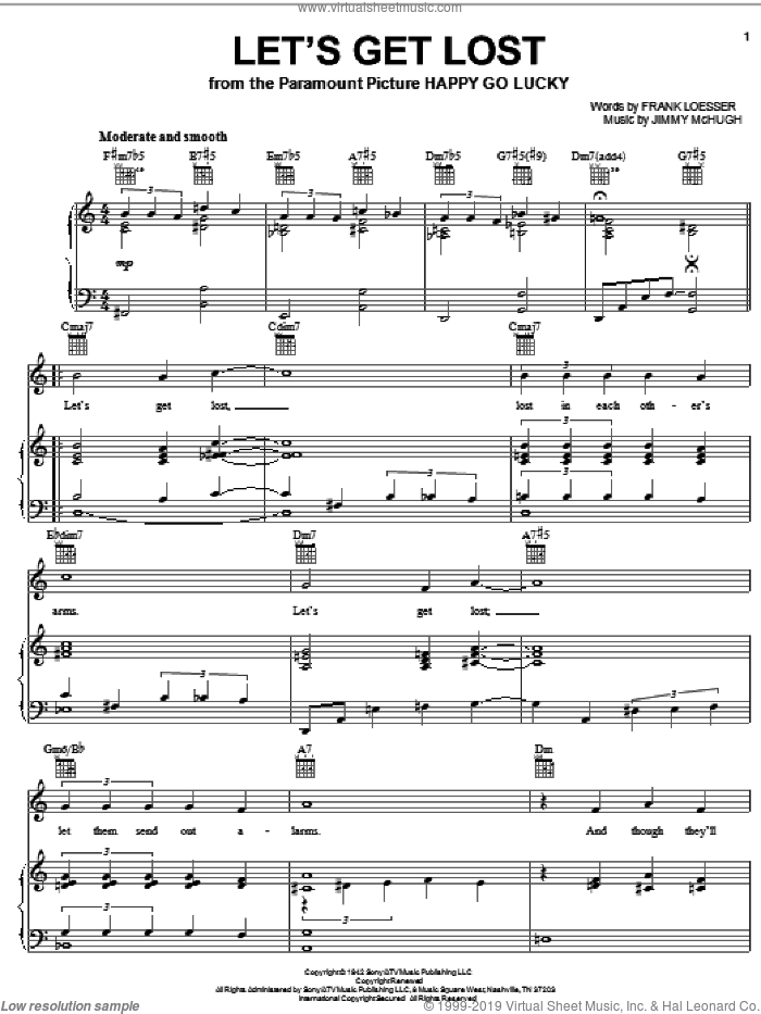 Let's Get Lost sheet music for voice, piano or guitar by Vaughn Monroe, Chet Baker, Kay Kyser, Frank Loesser and Jimmy McHugh, intermediate skill level