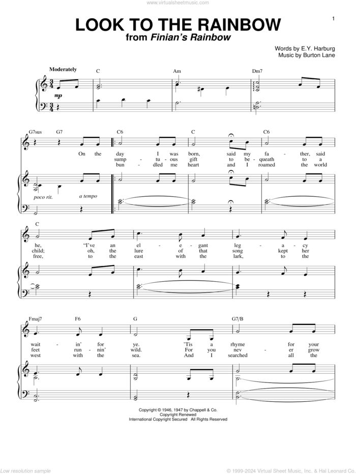 Look To The Rainbow sheet music for voice and piano by Petula Clark, Astrud Gilberto, Dinah Washington, Rosemary Clooney, Burton Lane and E.Y. Harburg, intermediate skill level