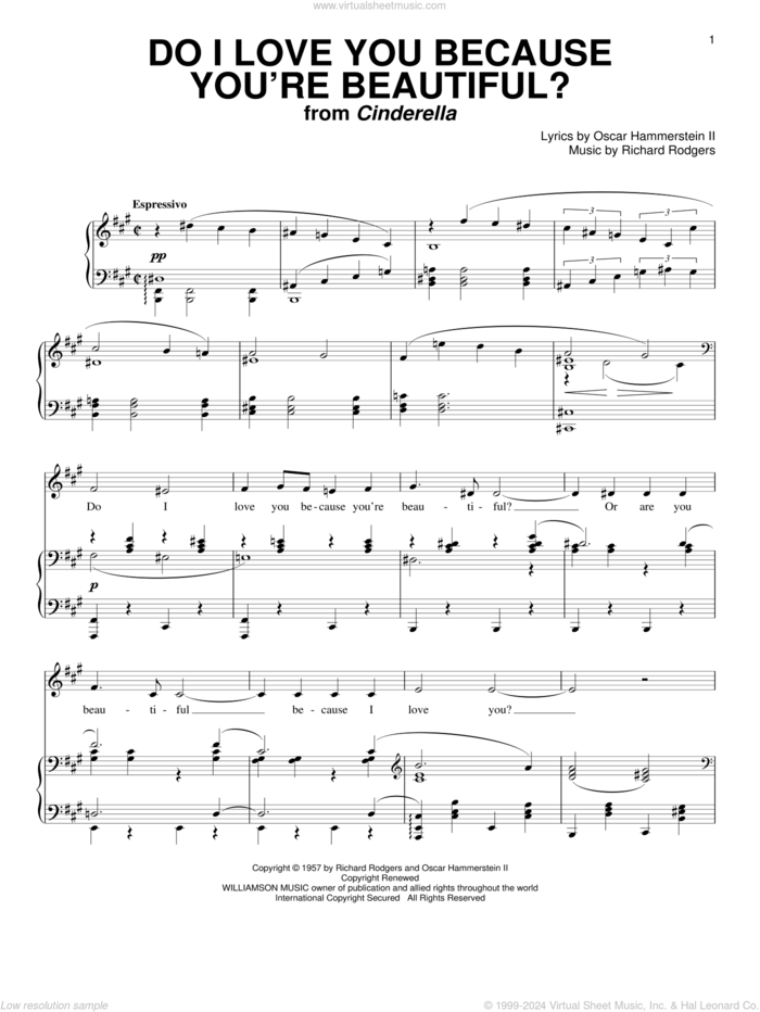 Do I Love You Because You're Beautiful? sheet music for voice and piano by Rodgers & Hammerstein, Cinderella (Musical), Oscar II Hammerstein and Richard Rodgers, wedding score, intermediate skill level