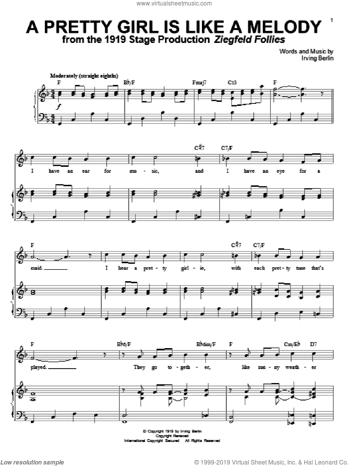 A Pretty Girl Is Like A Melody sheet music for voice and piano by Irving Berlin and Artie Shaw, intermediate skill level