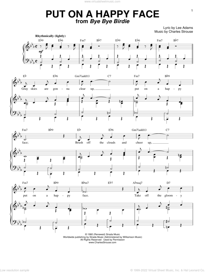 Put On A Happy Face sheet music for voice and piano by Dick Van Dyke, Bye Bye Birdie (Musical), Tony Bennett, Charles Strouse and Lee Adams, intermediate skill level