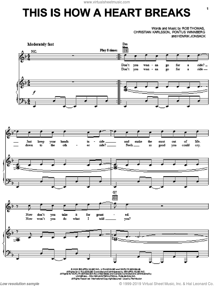 This Is How A Heart Breaks sheet music for voice, piano or guitar by Rob Thomas, Christian Karlsson, Henrik Jonback and Pontus Winnberg, intermediate skill level