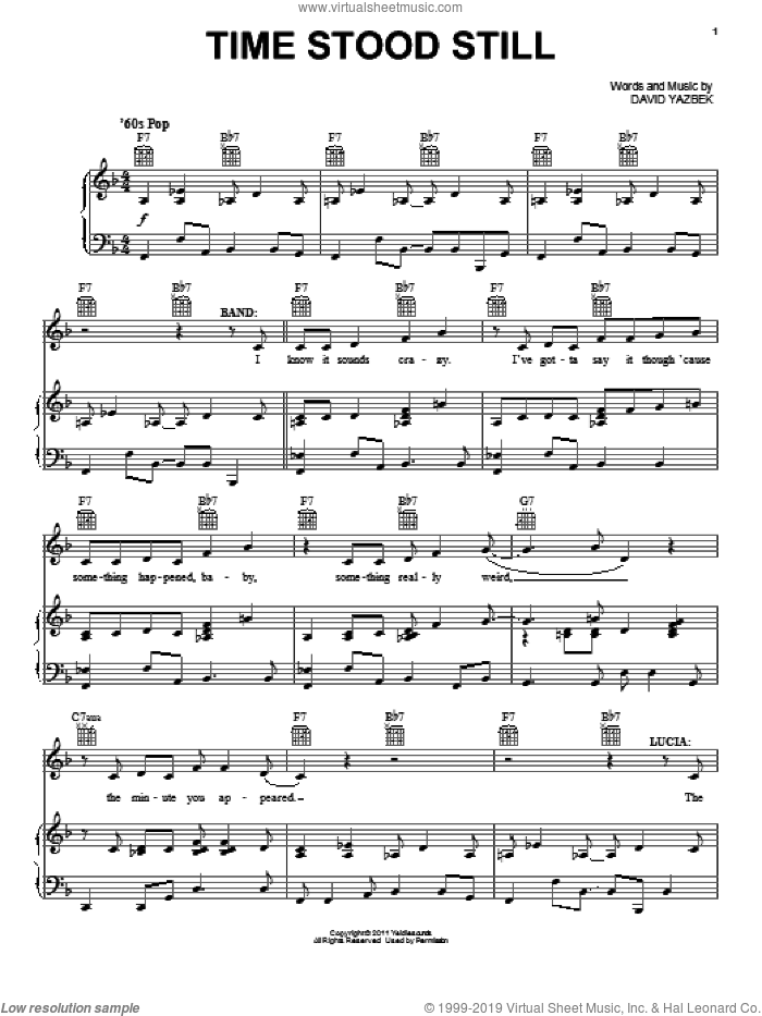 Time Stood Still (from Women On The Verge Of A Nervous Breakdown) sheet music for voice, piano or guitar by David Yazbek and Women On The Verge Of A Nervous Breakdown (Musical), intermediate skill level