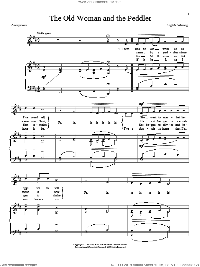 The Old Woman And The Peddler sheet music for voice and piano, intermediate skill level