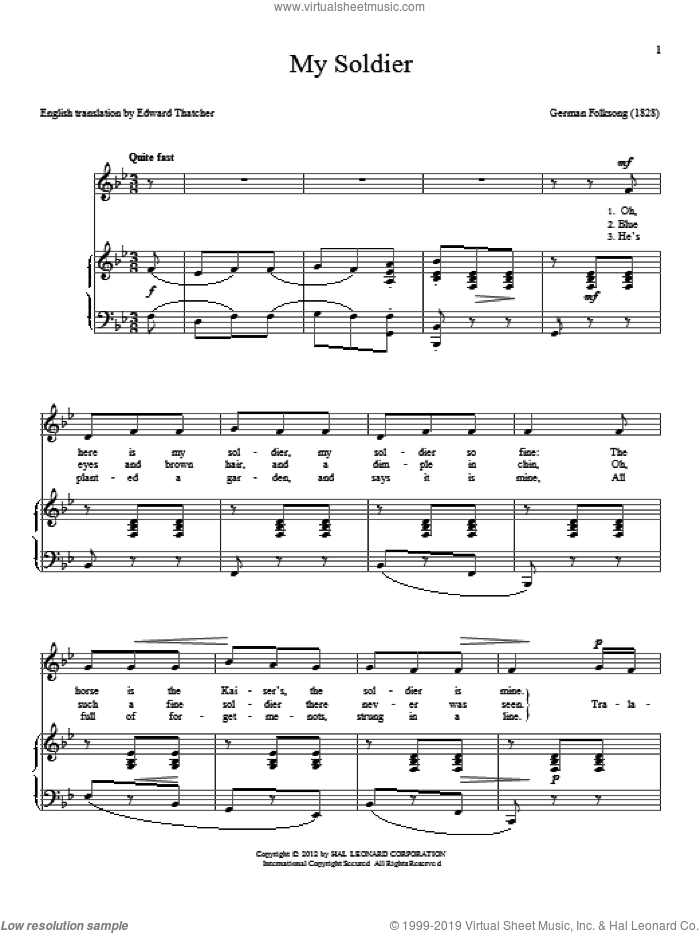 My Soldier sheet music for voice and piano  and Edward Thatcher, intermediate skill level