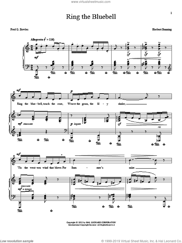 Ring The Bluebell sheet music for voice and piano by Herbert Bunning and Fred G. Bowles, intermediate skill level