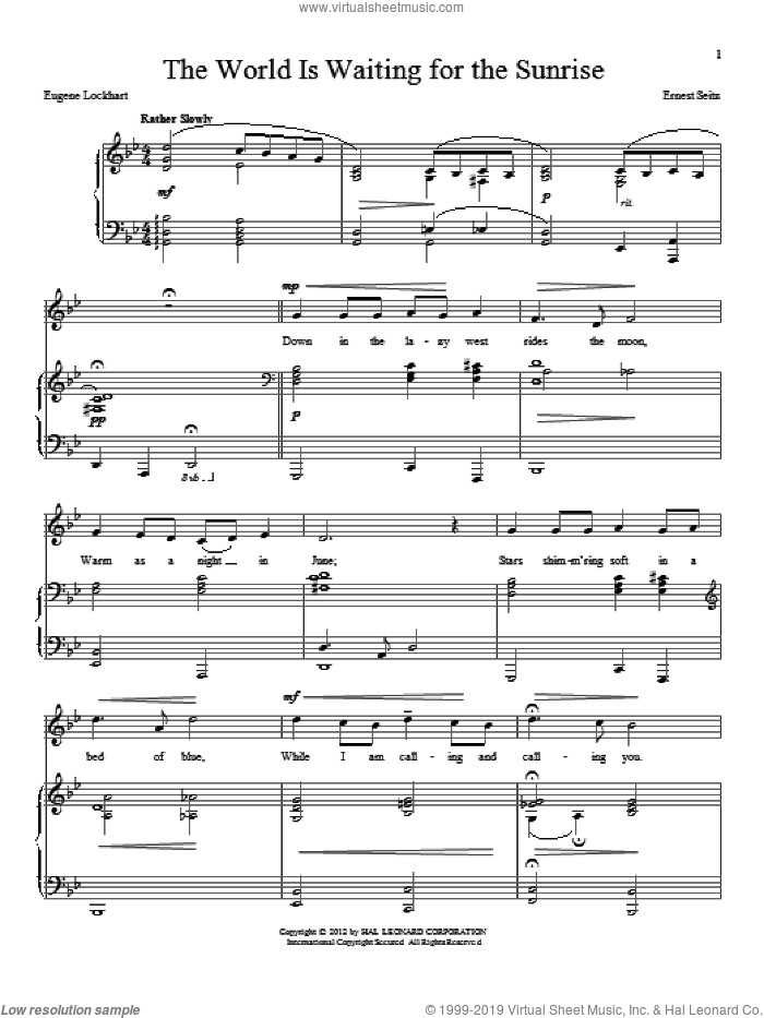 The World Is Waiting For The Sunrise sheet music for voice and piano by Ernest Seitz and Eugene Lockhart, intermediate skill level