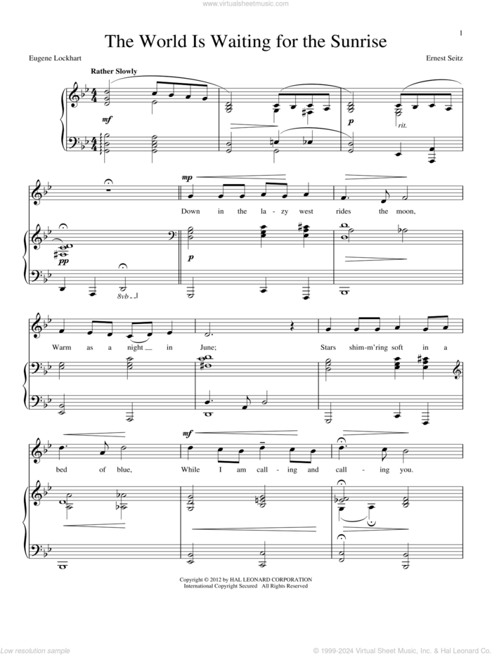 The World Is Waiting For The Sunrise sheet music for voice and piano by Ernest Seitz and Eugene Lockhart, intermediate skill level