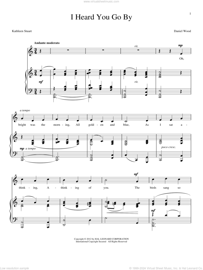 I Heard You Go By sheet music for voice and piano by Daniel Wood and Kathleen Stuart, intermediate skill level