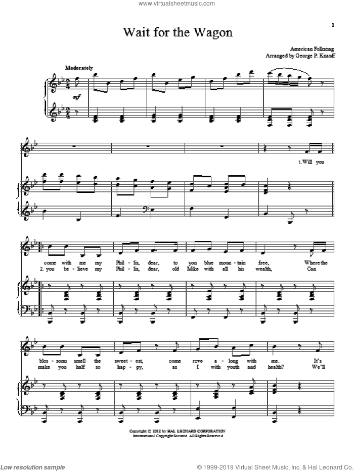 Wait For The Wagon sheet music for voice and piano by American Folksong, intermediate skill level