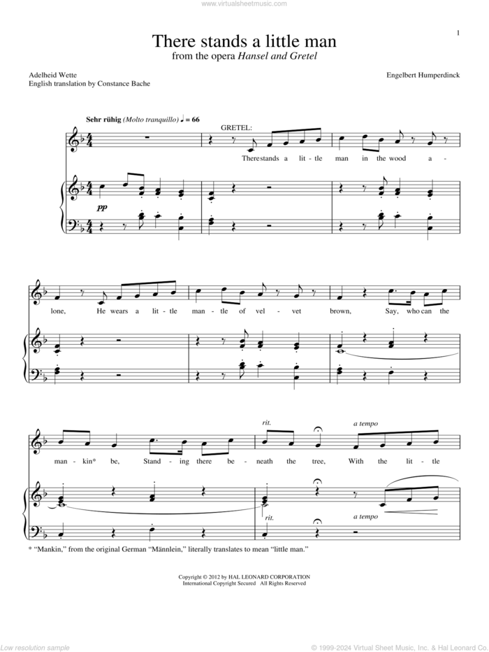 There Stands A Little Man sheet music for voice and piano by Constance Bache and Adelheid Wette, intermediate skill level