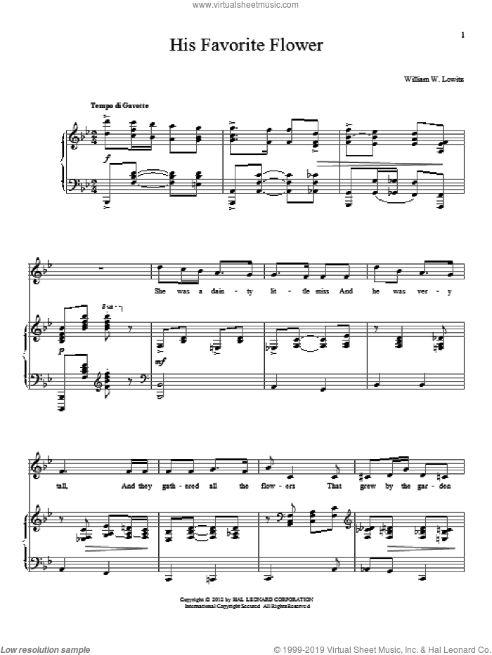 His Favorite Flower sheet music for voice and piano by William W. Lowitz, intermediate skill level