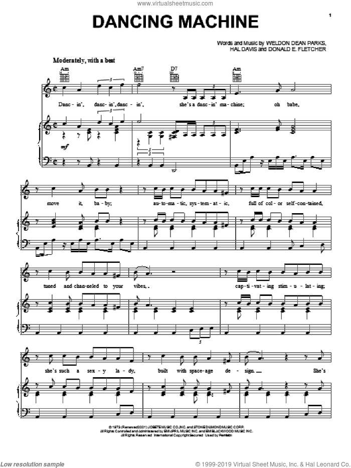 Dancing Machine sheet music for voice, piano or guitar by The Jackson 5, Michael Jackson, Donald E. Fletcher, Hal Davis and Weldon Dean Parks, intermediate skill level