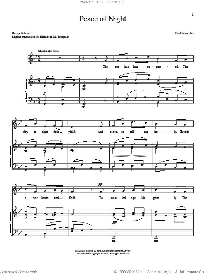 Peace Of Night sheet music for voice and piano by Georg Scherer, Carl Reinecke and Elizabeth M. Traquair, intermediate skill level
