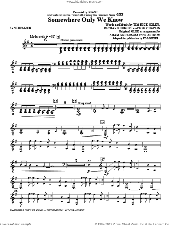 Somewhere Only We Know (complete set of parts) sheet music for orchestra/band (Rhythm) by Tim Rice-Oxley, Richard Hughes, Tom Chaplin, Adam Anders, Ed Lojeski, Glee Cast and Peer Astrom, intermediate skill level